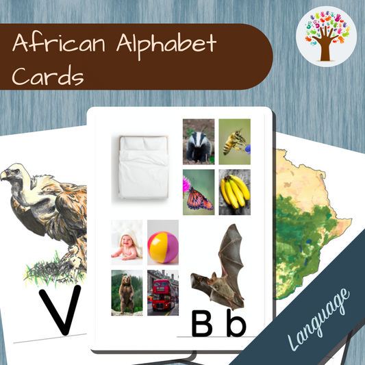 Englische Alphabetkarten mit Afrika-Thema